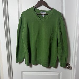Cabin Creek Green V-Neck Sweater Women’s 3X Cotton Knit Pullover Plus Size